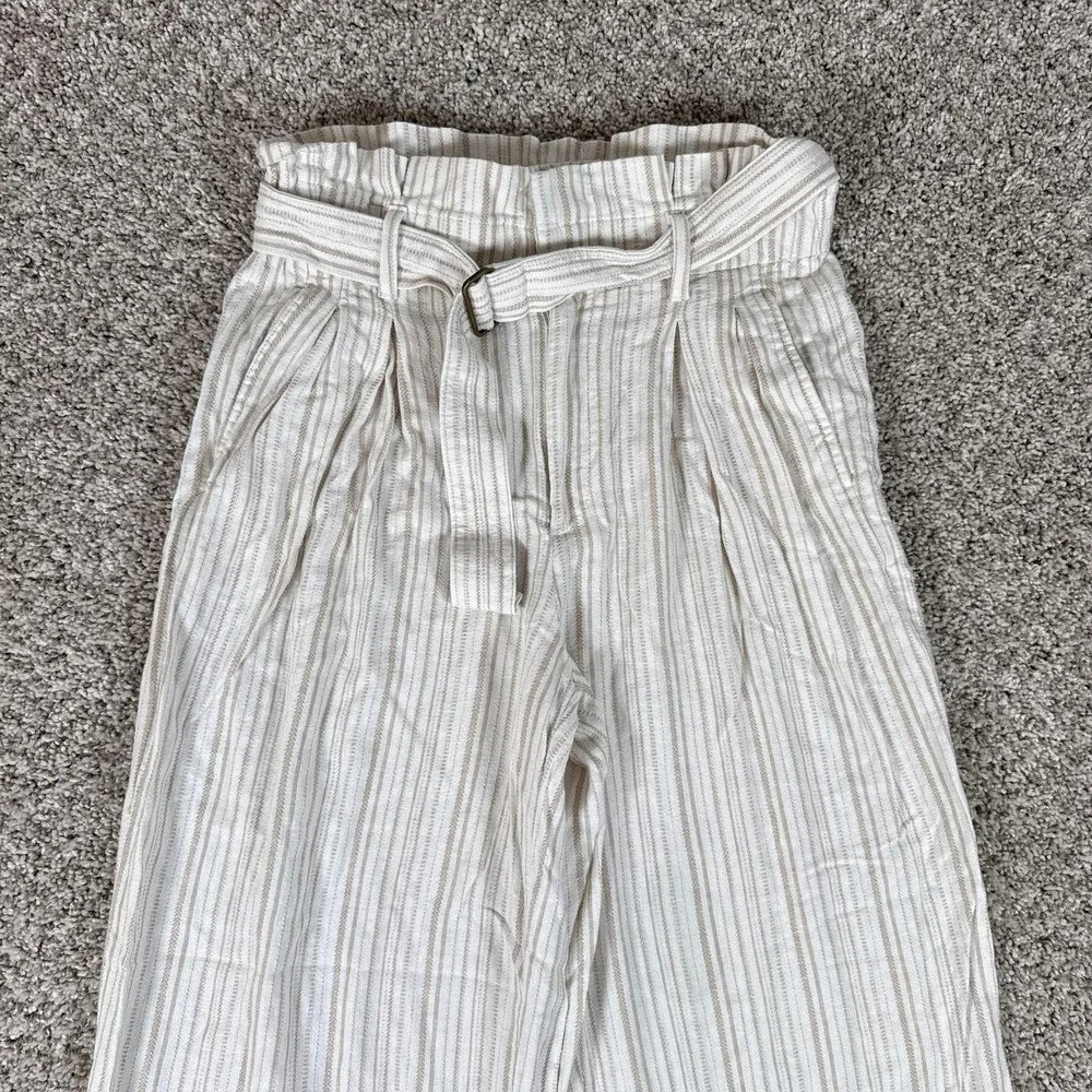 Banana Republic Pants Womens 4‎ White Stripe Paperbag Wide Leg Linen Crop Casual